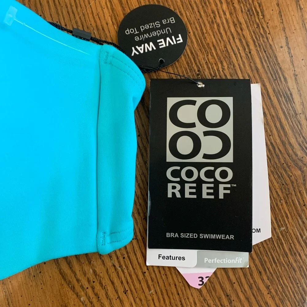 NWT Coco Reef Solid Aqua Brze‎ Underwire Bikini Top Sz 32/34DD No Straps